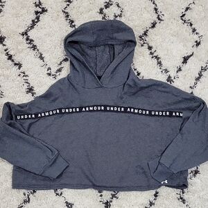 Under Armour XL Cropped Hoodie Gray Logo Band Lightweight Pullover